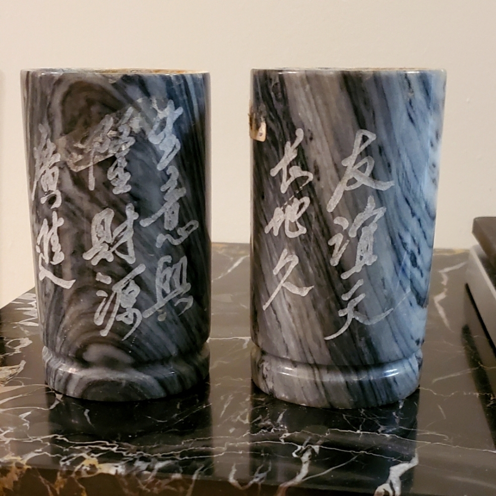 Set Marble Planters Chinese Proverbs Wishes For Friendship & Prosperity